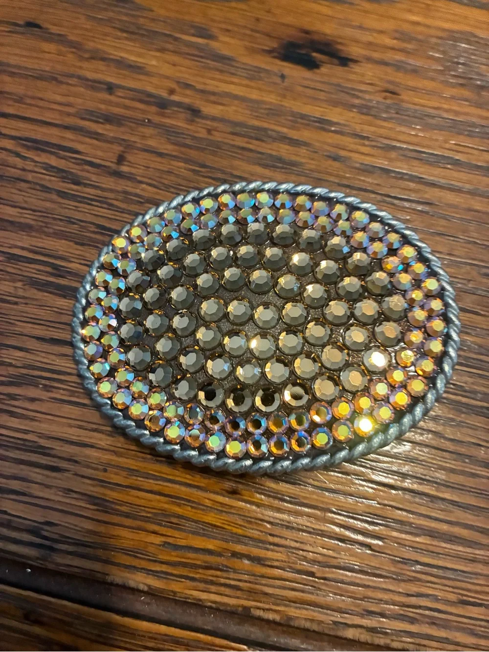 Gold Crystal Oval Belt Buckle with Iridescent Accents